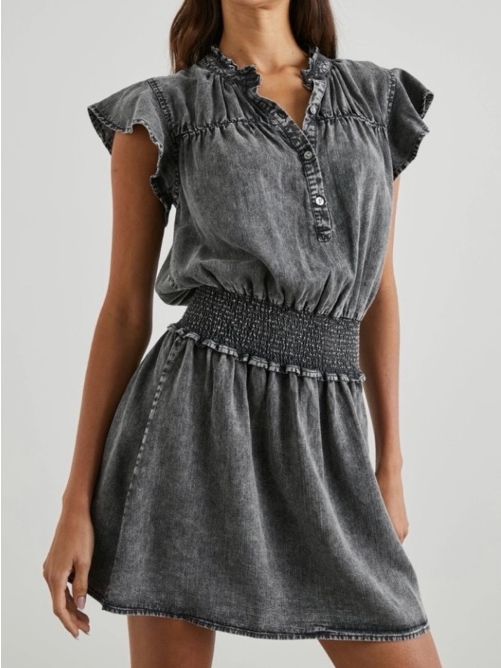 Rails Washed Black Ruffled Mini Dress - Picture 2 of 8